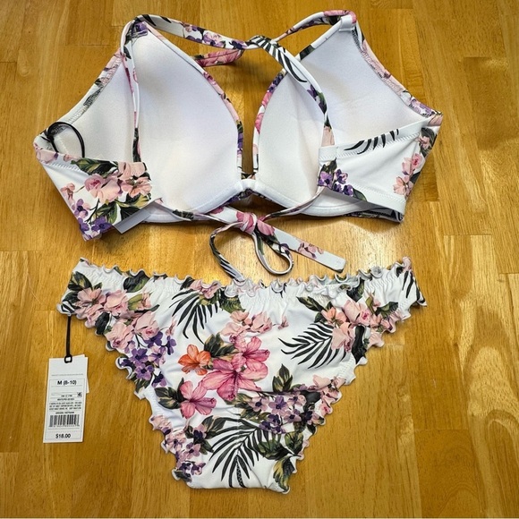 NWT Shade & Shore Tropical Floral Print White and Pink Bikini Set - Picture 5 of 8
